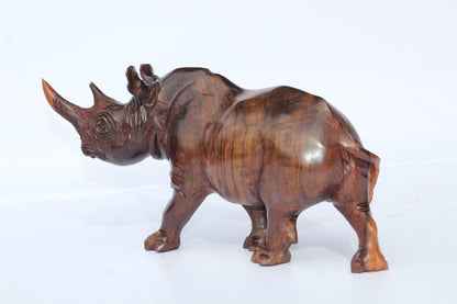 Smooth handcarved Ironwood Rhino Sculpture. Zimbabwean lifelike Safari Animals Decor figurine. Unique African Big Five Art Christmas gift.