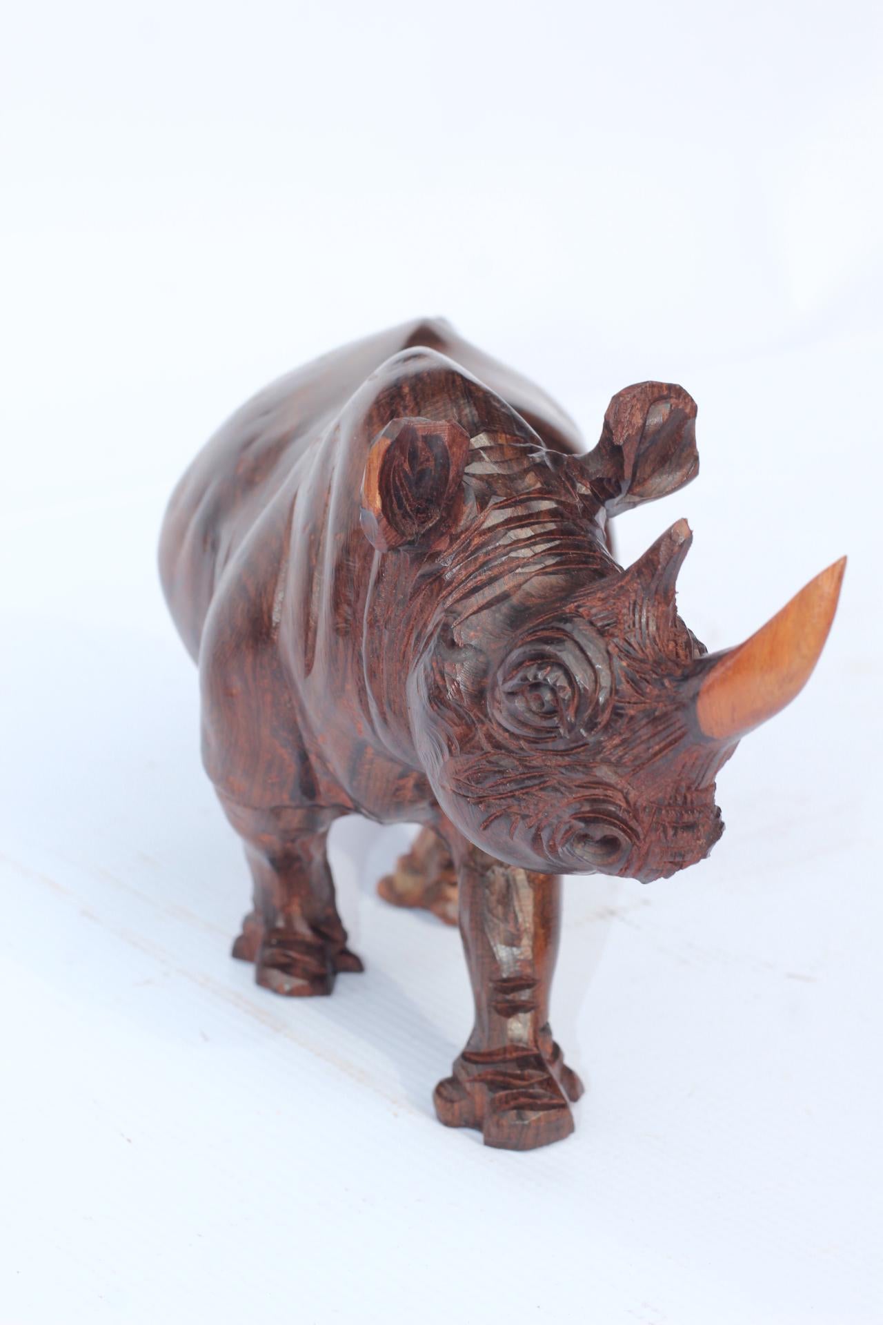 Smooth handcarved Ironwood Rhino Sculpture. Zimbabwean lifelike Safari Animals Decor figurine. Unique African Big Five Art Christmas gift.