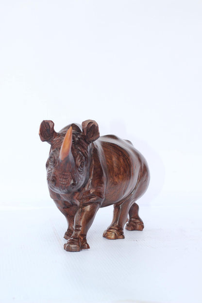Smooth handcarved Ironwood Rhino Sculpture. Zimbabwean lifelike Safari Animals Decor figurine. Unique African Big Five Art Christmas gift.