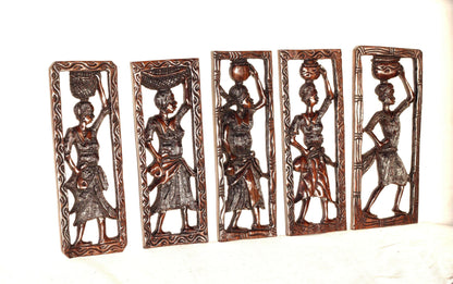 African Village Life Frame with a Lady carrying a Clay pot/Basket. Malawian Iron Wood Detailed Handcarved Wall Hanging Art Christmas Gift.