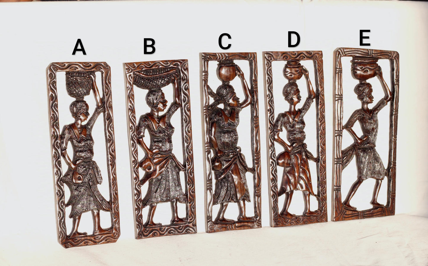 African Village Life Frame with a Lady carrying a Clay pot/Basket. Malawian Iron Wood Detailed Handcarved Wall Hanging Art Christmas Gift.
