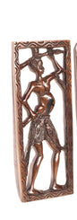 African Village Life Frame Hunters carrying a spear and Knife or Stick. Malawian Iron Wood Detailed Handcarved Wall Art Gift. Ready to Ship