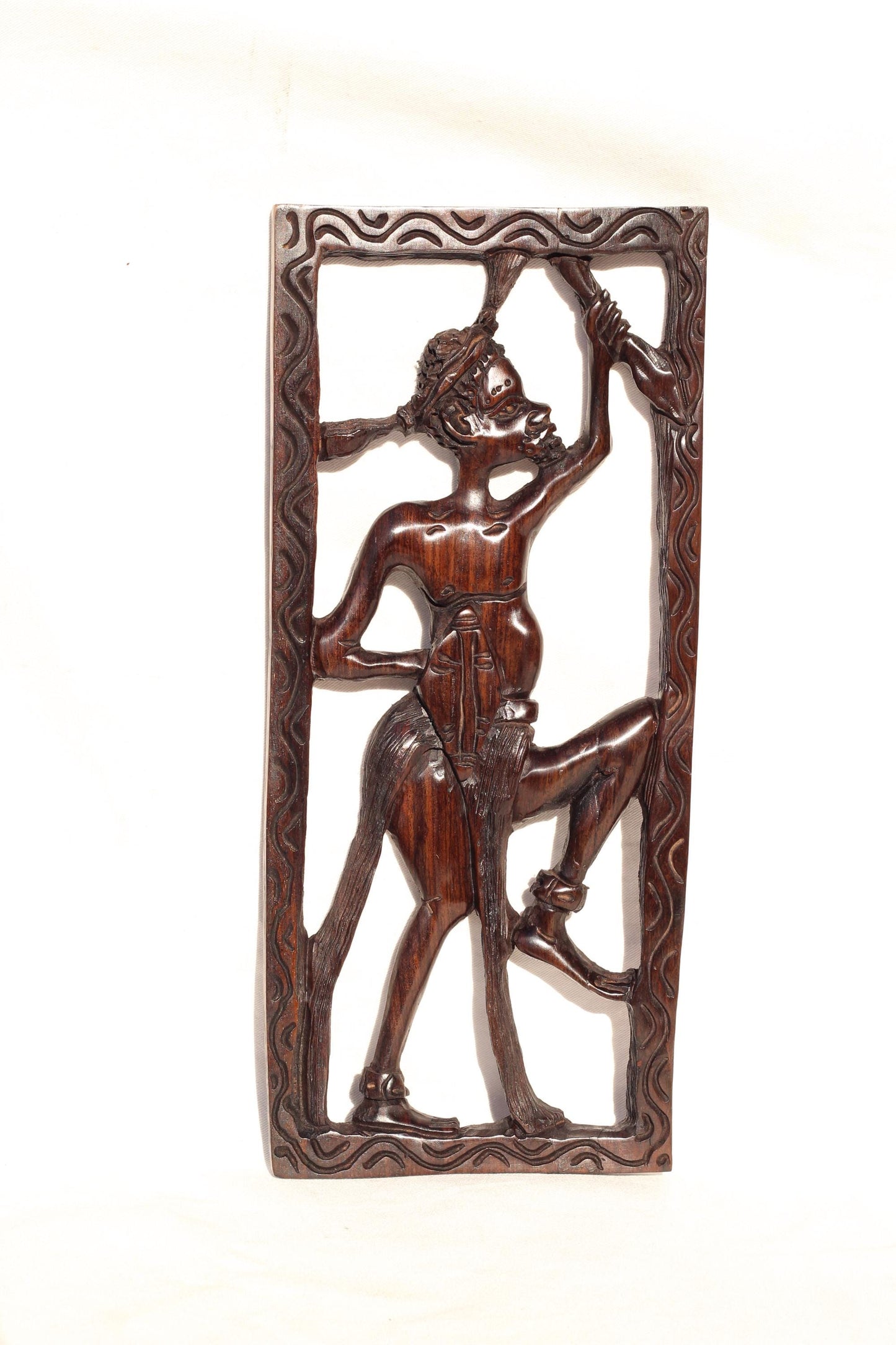African Village Life Frame Warrior carrying a spear and a Shield. Serve the King, Malawian Iron Wood Handcarved Wall Art Gift. Ready to Ship