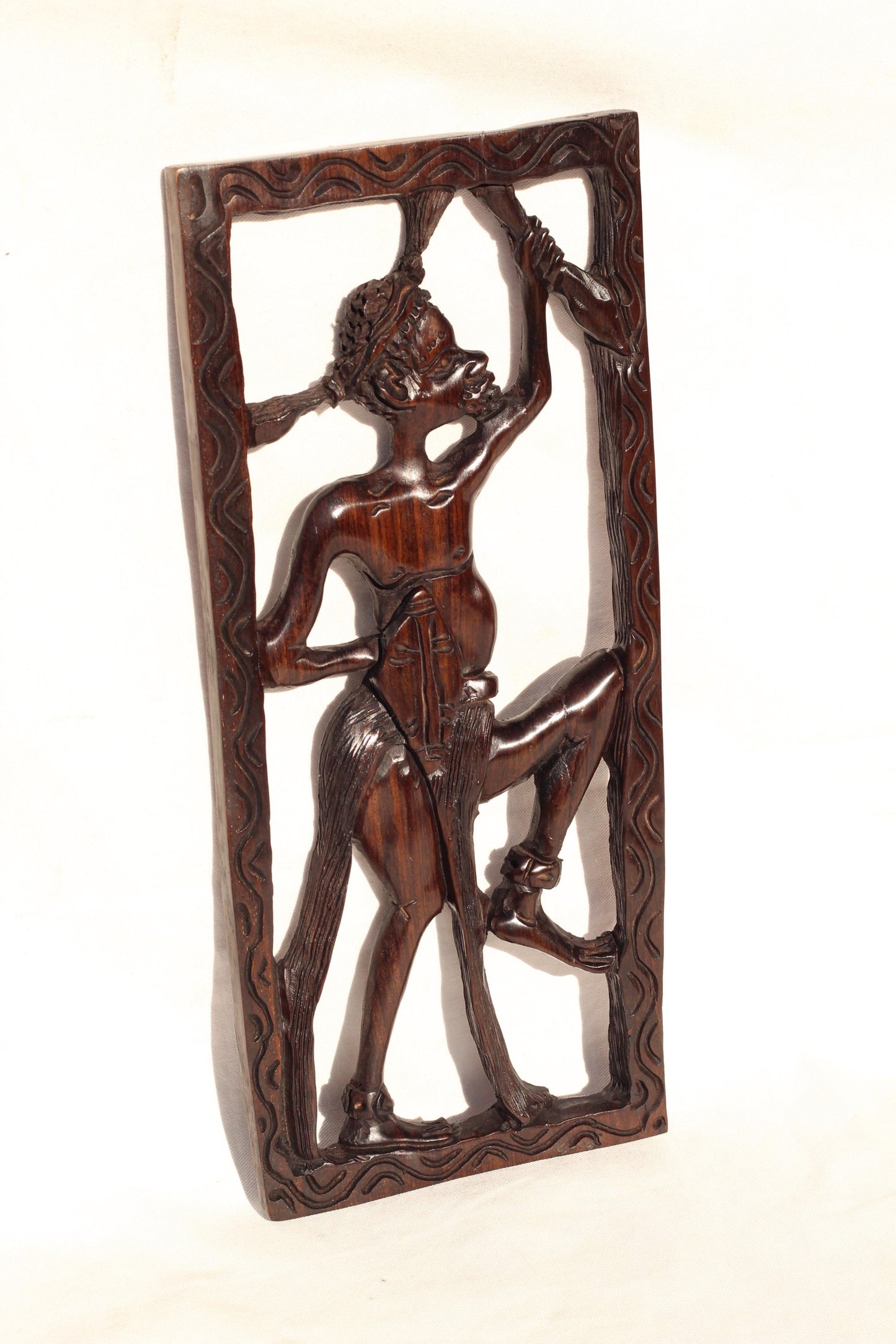 African Village Life Frame Warrior carrying a spear and a Shield. Serve the King, Malawian Iron Wood Handcarved Wall Art Gift. Ready to Ship