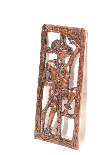 African Village Life Frame Warrior carrying a spear and a Shield. Serve the King, Malawian Iron Wood Handcarved Wall Art Gift. Ready to Ship
