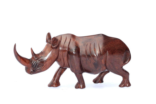 Lifelike Smooth Ironwood Rhino Figurine. Handcarved walking animal art sculpture. Home and Office Decor, ready to Ship Christmas Gift.
