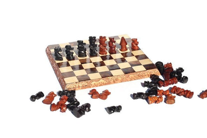 Malawian handcarved Ebony and Mahogany Wood Chess Set. 30×30cm board game gift to loved one. Animal Carvings around the board. Ready to Ship