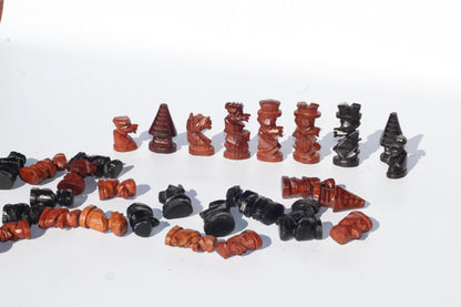 Malawian handcarved Ebony and Mahogany Wood Chess Set. 30×30cm board game gift to loved one. Animal Carvings around the board. Ready to Ship