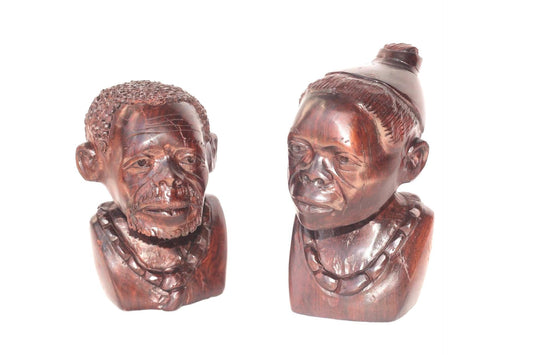African King and Queen Art Gifts. Iron Wood Smooth Zimbabwe hand Carved half Body Couple Sculptures. Beautiful Christmas gift. Ready to Ship