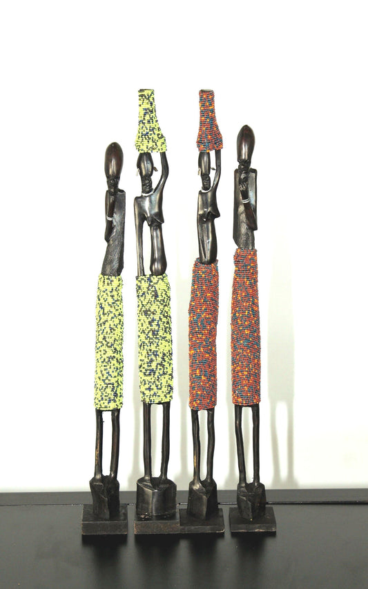 21" Tall Standing African Masaai Art Couple Ebony wood Carved, Beaded figurines. Man & women Sculpture with Colourful beads. Ready to Ship
