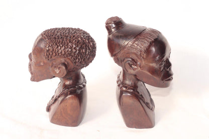 African King and Queen Art Gifts. Iron Wood Smooth Zimbabwe hand Carved half Body Couple Sculptures. Beautiful Christmas gift. Ready to Ship