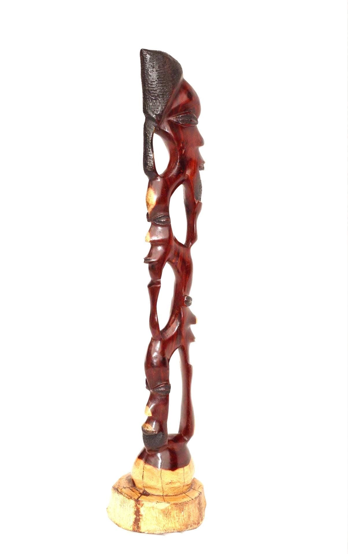 African man faces Tower, Teak Handcarved Decor sculptures. Zambian Carved Wood Art Gifts. Ready to Ship Gifts