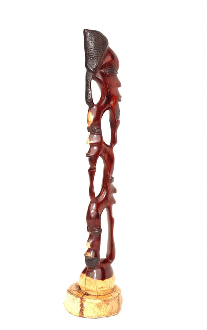 African man faces Tower, Teak Handcarved Decor sculptures. Zambian Carved Wood Art Gifts. Ready to Ship Gifts