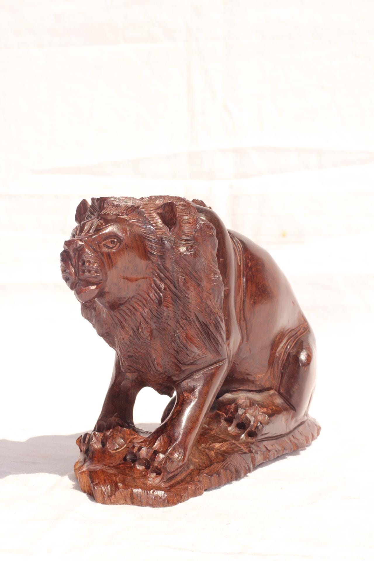 Fine Art Lion King Smooth Ironwood Masterpiece Design 3. Zimbabwean Carved Sitting Lifelike animal figurine. Home/Office Deco Christmas Gift