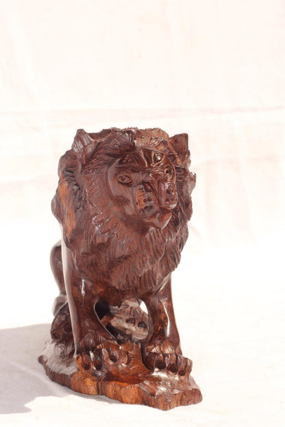 Fine Art Lion King Smooth Ironwood Masterpiece Design 3. Zimbabwean Carved Sitting Lifelike animal figurine. Home/Office Deco Christmas Gift