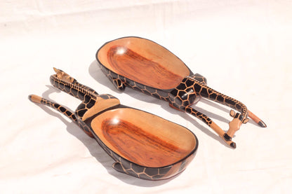 Sleeping Giraffe Teak wood Bowl. Animal print Painted table centerpiece. Zambian handcarved Art Decor. Christmas gifts ready to Ship