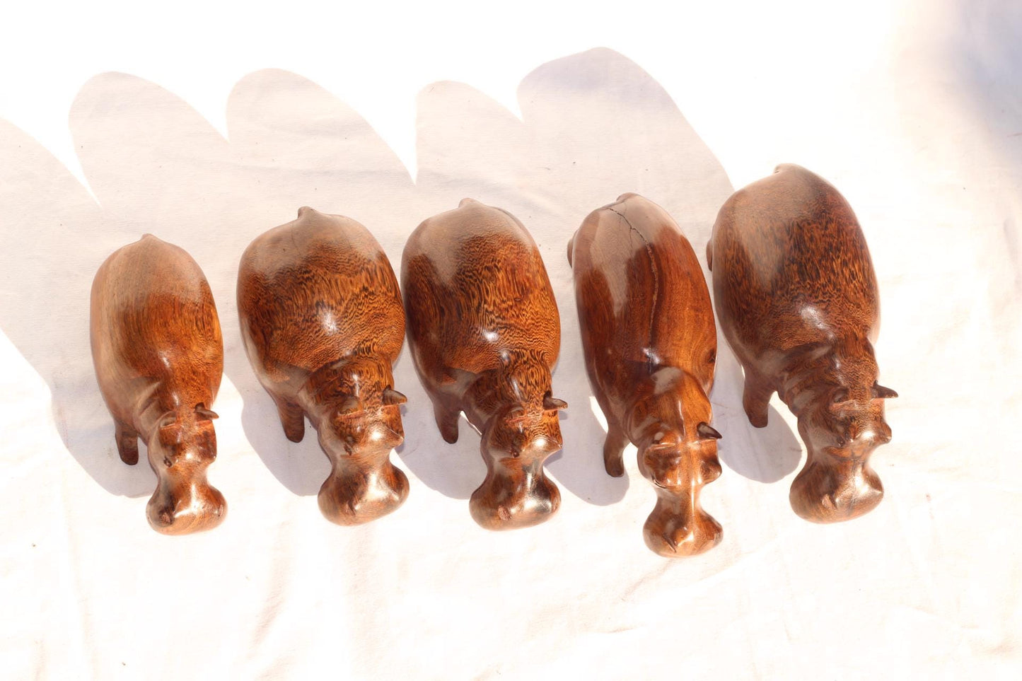 Kasia Wood Carved Hippo Sculpture, African Art, Light Brown Wooden Grains