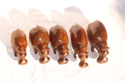 Kasia Wood Carved Hippo Sculpture, African Art, Light Brown Wooden Grains