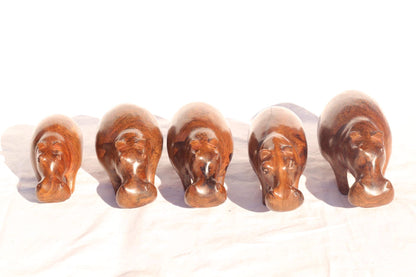 Kasia Wood Carved Hippo Sculpture, African Art, Light Brown Wooden Grains