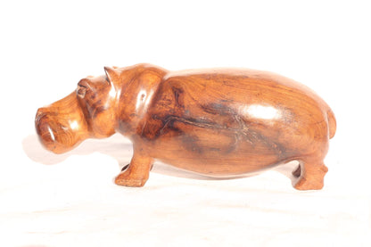 Kasia Wood Carved Hippo Sculpture, African Art, Light Brown Wooden Grains