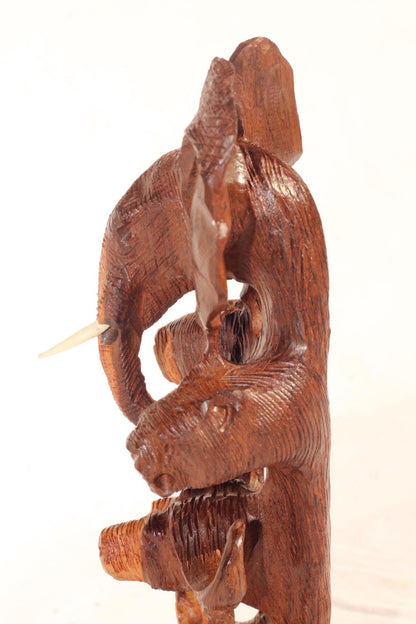 Small, Mid Brown Ironwood Carved lifelike Big Five heads tower. Elephant, Lion, Leopard, Buffalo, Rhino fine Art Decor. Ready to Ship Gift