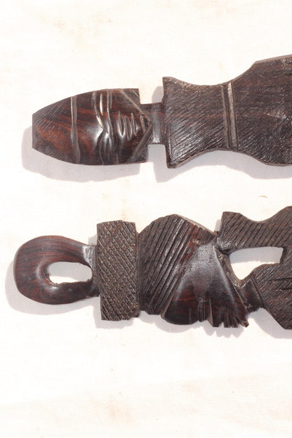 Malawian Hand carved Ebony Wood Set of 2 Combs/ Afro Picks. African Couple figures Home Decor Artwork. Ready to Ship Gifts