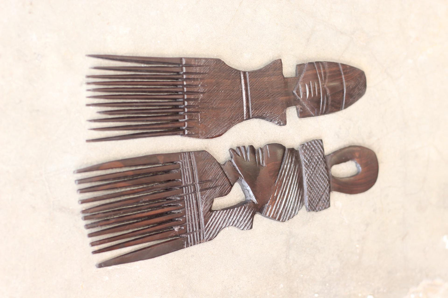 Malawian Hand carved Ebony Wood Set of 2 Combs/ Afro Picks. African Couple figures Home Decor Artwork. Ready to Ship Gifts