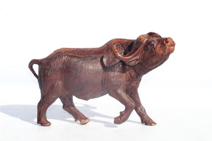 Large Fine Art Ironwood Handcarved Walking Cape Buffalo Masterpiece. African Big 5 Interior Decor. Lifelike Zimbabwean Art Sculpture/Gift.