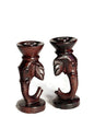 Set of 2 Carved Iron Wood Elephant Heads design candle stands home decor. African art Gifts Candle Stick Holder. Ready to Ship Worldwide
