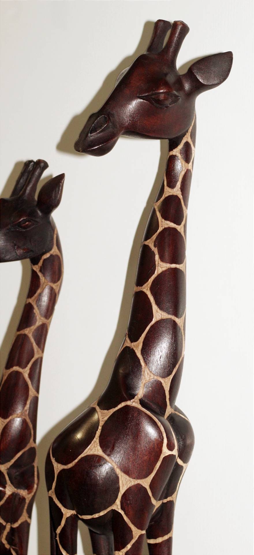 Coffee Brown Olive Wood Gouged Giraffe standing figurine. Tall Zimbabwean Carved Art Sculpture. Home/office Gifts decor ready to Ship