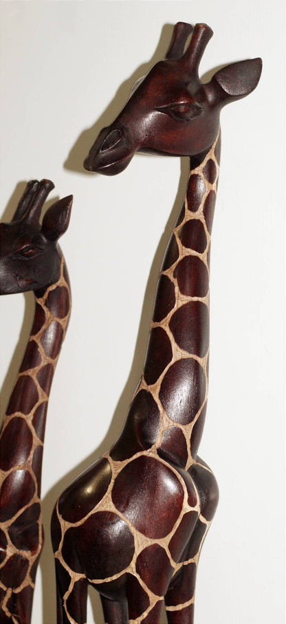Coffee Brown Olive Wood Gouged Giraffe standing figurine. Tall Zimbabwean Carved Art Sculpture. Home/office Gifts decor ready to Ship
