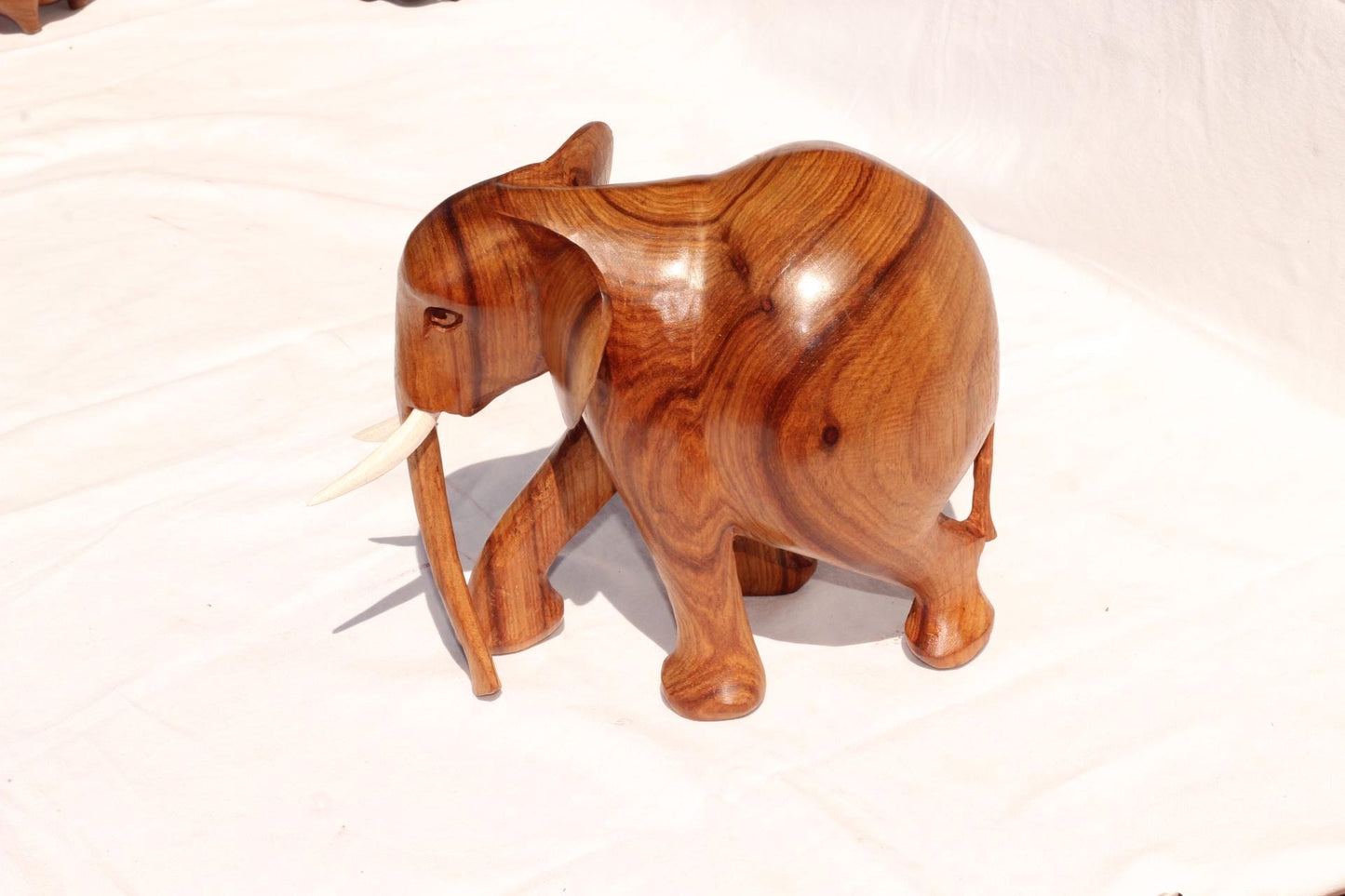 Hand Carved Chubby Elephant Light Brown Polished Mahogany wood. African art Souvenirs, unique housewarming Christmas gifts. Ready to Ship