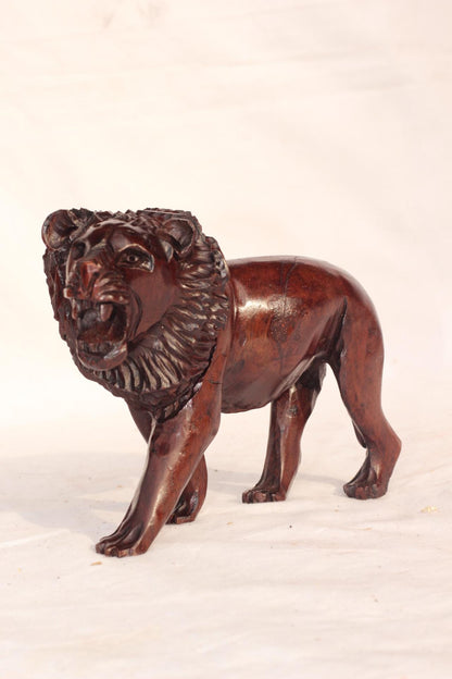 Iron Wood Handcarved Lion Figurine. Walking and Roaring Lifelike figurine. Zimbabwean made Christmas gift, Ready to Ship Worldwide