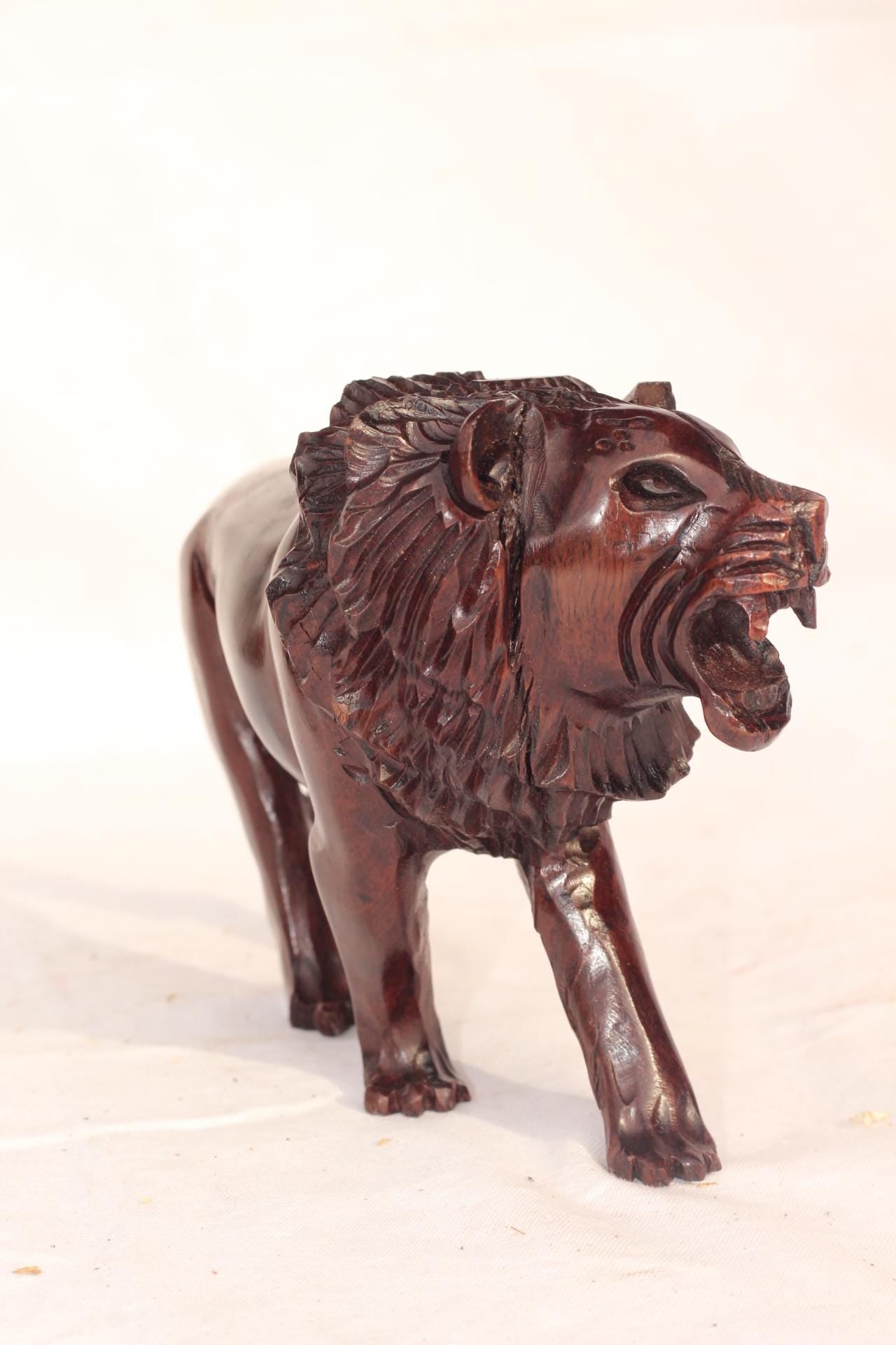 Iron Wood Handcarved Lion Figurine. Walking and Roaring Lifelike figurine. Zimbabwean made Christmas gift, Ready to Ship Worldwide