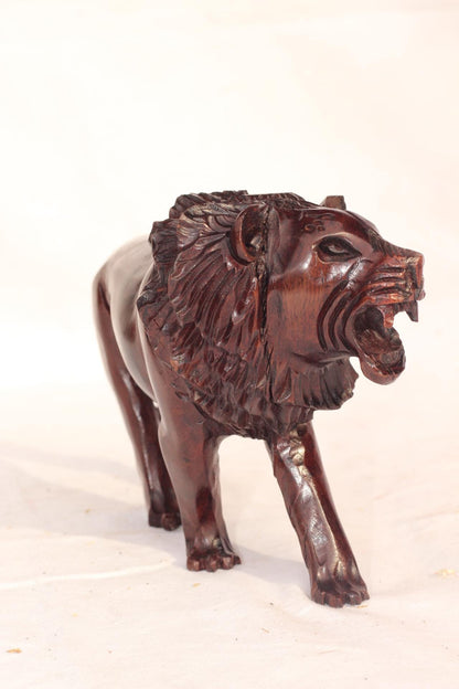 Iron Wood Handcarved Lion Figurine. Walking and Roaring Lifelike figurine. Zimbabwean made Christmas gift, Ready to Ship Worldwide