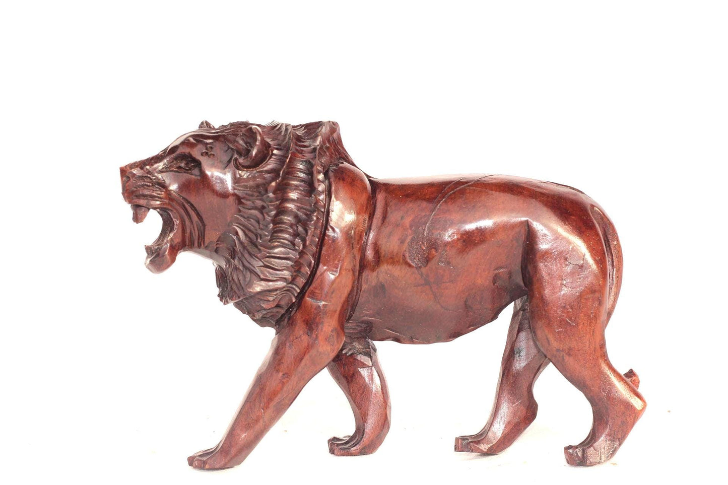 Iron Wood Handcarved Lion Figurine. Walking and Roaring Lifelike figurine. Zimbabwean made Christmas gift, Ready to Ship Worldwide