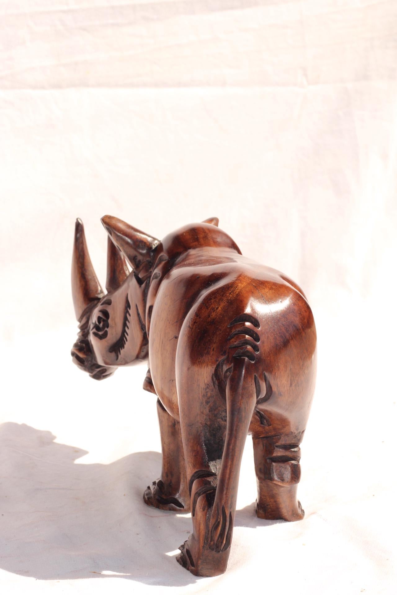 Iron wood Malawian style Rhinoceros figurine. Handcarved Unique African animal Decor. Ready to Ship Christmas gift. 25×15cm