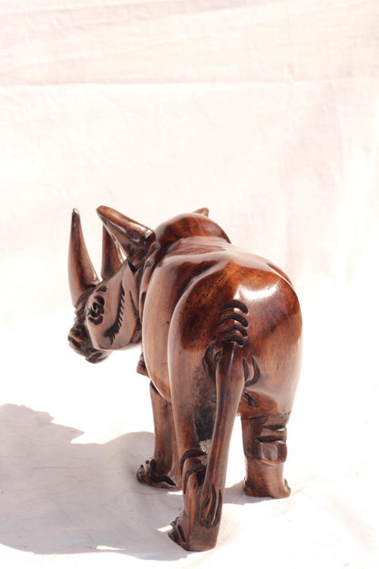 Iron wood Malawian style Rhinoceros figurine. Handcarved Unique African animal Decor. Ready to Ship Christmas gift. 25×15cm