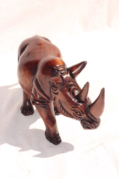 Iron wood Malawian style Rhinoceros figurine. Handcarved Unique African animal Decor. Ready to Ship Christmas gift. 25×15cm