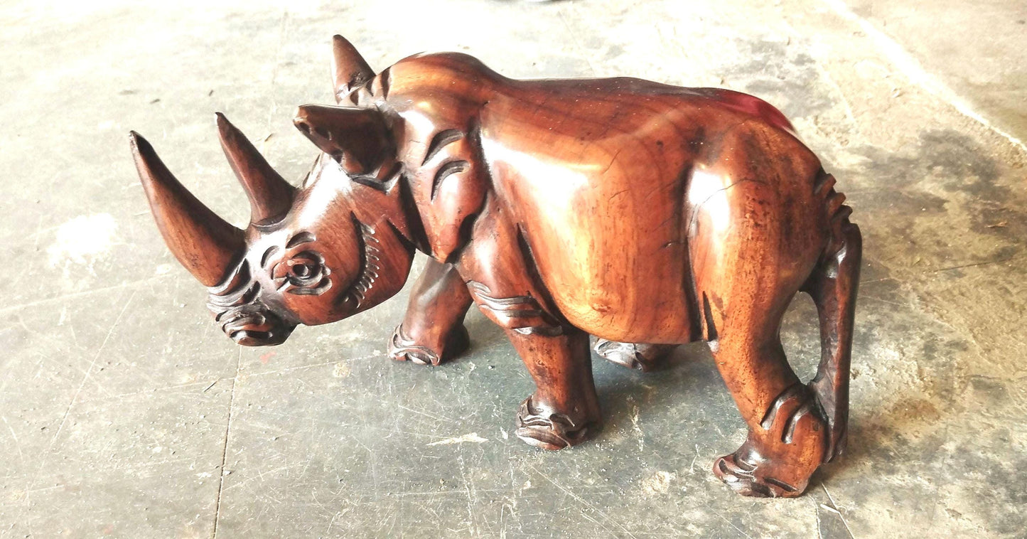 Iron wood Malawian style Rhinoceros figurine. Handcarved Unique African animal Decor. Ready to Ship Christmas gift. 25×15cm