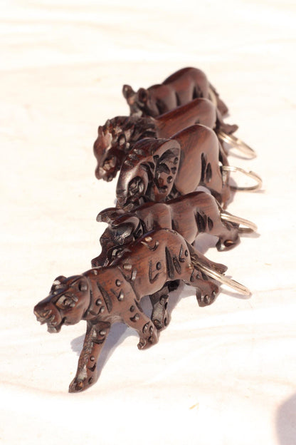 Hand carved Iron Wood African Big 5 animals keyholders/Zipper charms. Giftsets for theme party, end of year, work corporate gifts. Set of 5