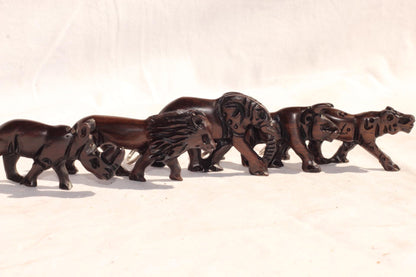 Hand carved Iron Wood African Big 5 animals keyholders/Zipper charms. Giftsets for theme party, end of year, work corporate gifts. Set of 5