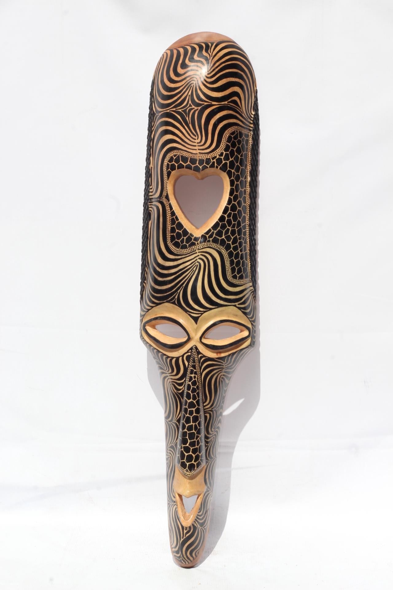 39" Pair Large Teakwood Masks with Heart shape, Zebra and Giraffe Theme . Male and female interior decor Wall Hanging for Hotel, home/Office