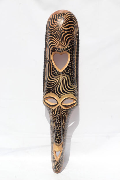 39" Pair Large Teakwood Masks with Heart shape, Zebra and Giraffe Theme . Male and female interior decor Wall Hanging for Hotel, home/Office