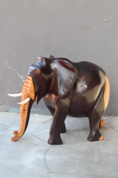 Zambia style 2 colour Ebony wood elephant figurine. Smooth Carved walking animal sculpture. African art Christmas/wedding gift ready to Ship
