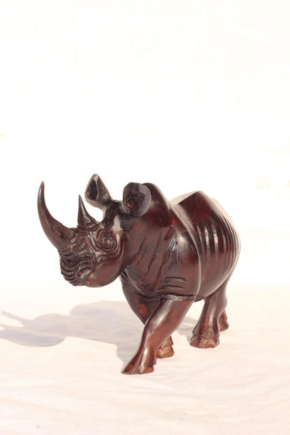 Lifelike Smooth Ironwood Rhino Figurine. Handcarved walking animal art sculpture. Home and Office Decor, ready to Ship Christmas Gift.