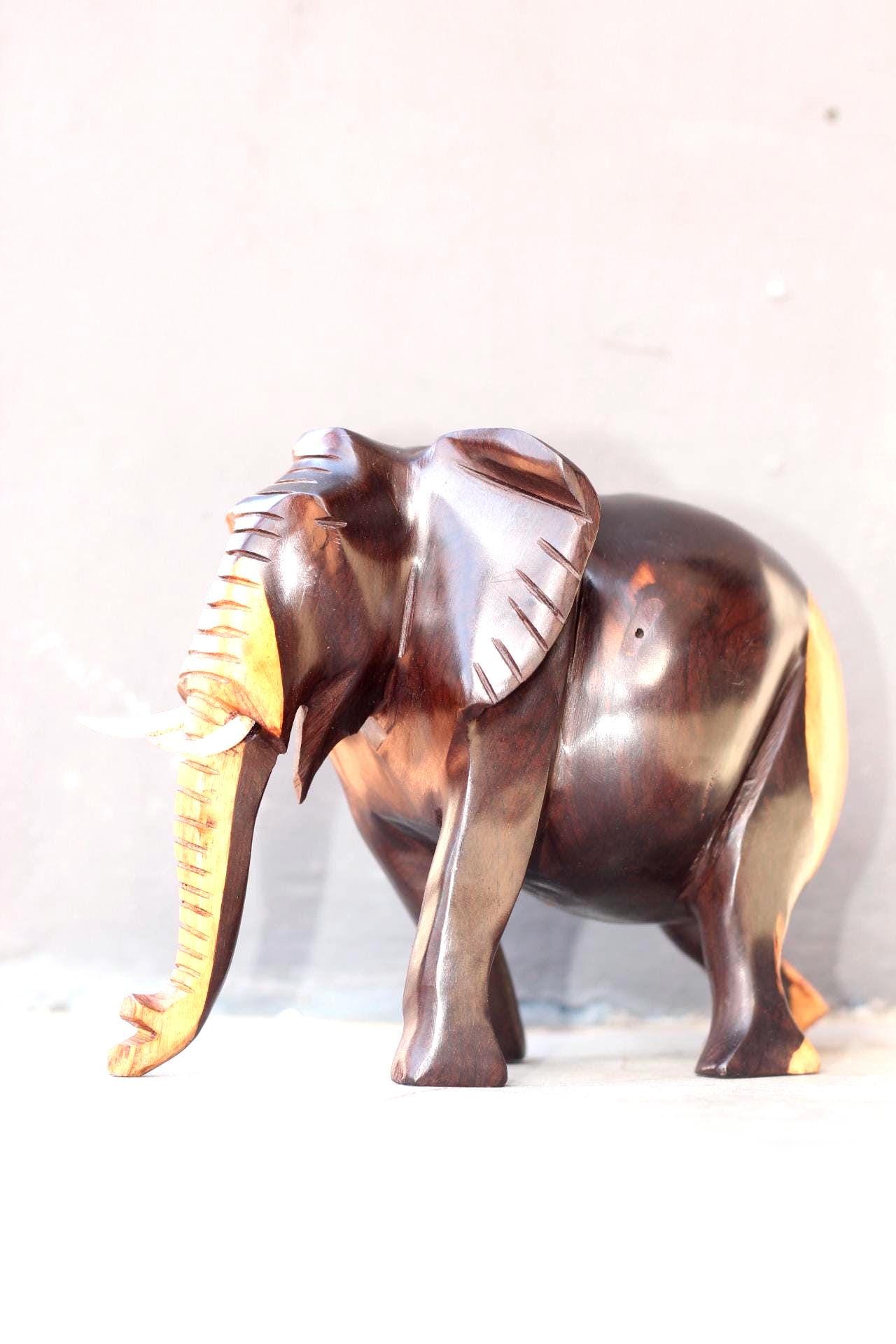 Zambia style 2 colour Ebony wood elephant figurine. Smooth Carved walking animal sculpture. African art Christmas/wedding gift ready to Ship