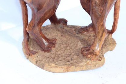 Large Fine Art Adult Lions brutal fight, usually over Territory. Handcarved Ironwood Masterpiece. Realistic Zimbabwe Lifelike animal Decor.