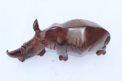 Lifelike Smooth Ironwood Rhino Figurine. Handcarved walking animal art sculpture. Home and Office Decor, ready to Ship Christmas Gift.