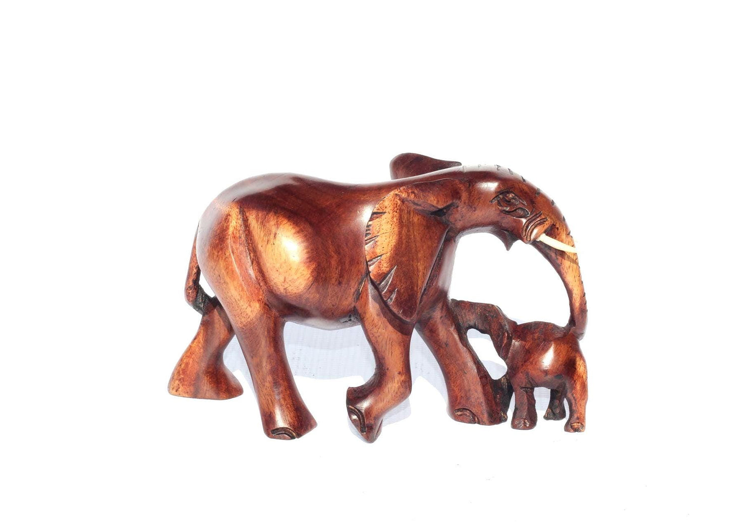 Elephant Mother and Calf Ironwood Sculpture. Malawian handcarved smooth decor figurines. African Big Five Christmas gift ready to Ship